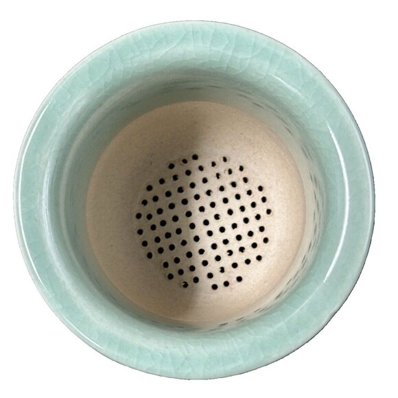 Celadon Porcelain Bamboo Floral Design Signed Caddy Pot Jar made in Korea 3 pc - Picture 8 of 12